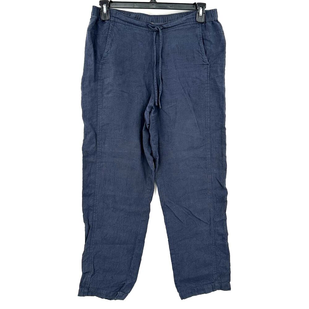 Orvis Size Medium Tie Waist Pants Blue‎ 100% Linen Comfy Fit w/ Pockets